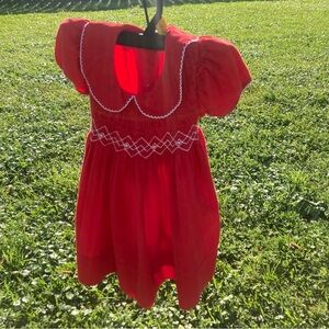 Red corduroy collared short sleeve dress white embroidery 18 months Delaney GUC